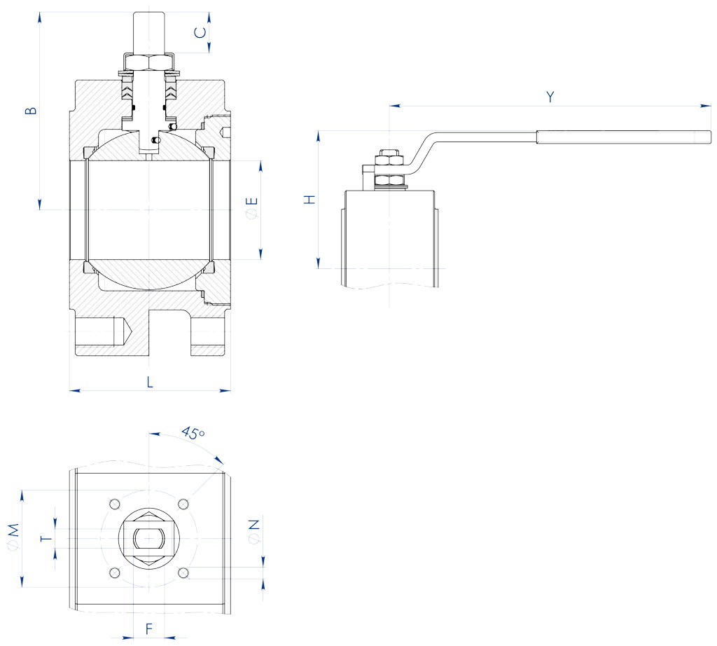 Válvula de bola MAGNUM Wafer PN 16-40 ANSI 150-300 acero inoxidable - dimensiones - 