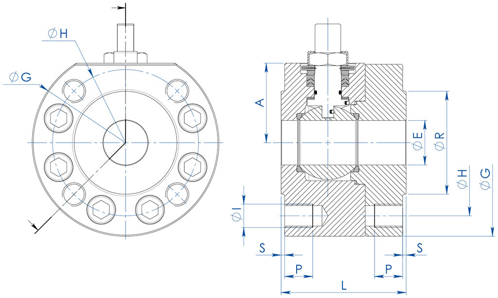 Válvula de bola MAGNUM Split Wafer PN 63-100 ANSI 600 acero inoxidable - dimensiones - 