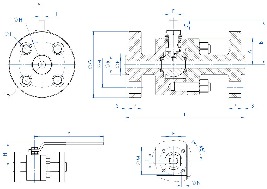 Válvula de bola THOR Split Body ANSI 900-1500 acero inoxidable - dimensiones - 