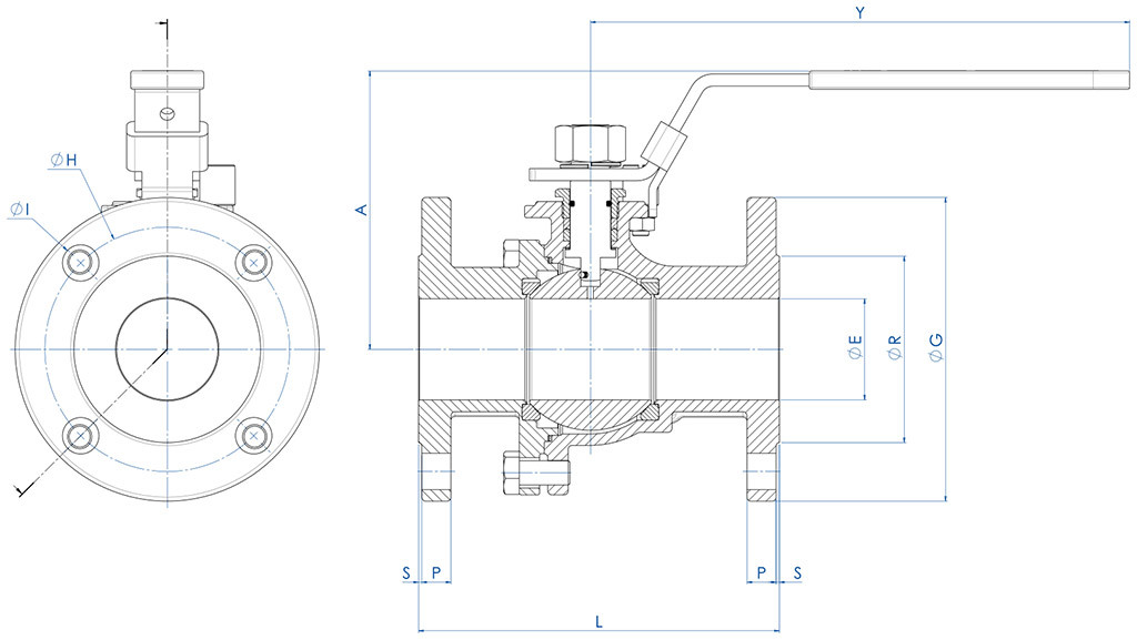 Válvula de bola SPARTAN Split Body PN 16-40 ANSI 150-300 acero al carbono - dimensiones - 