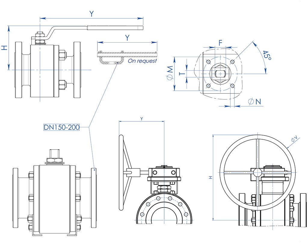Válvula de bola THOR Split Body PN 16-40 ANSI 150-300 acero inoxidable - dimensiones - 