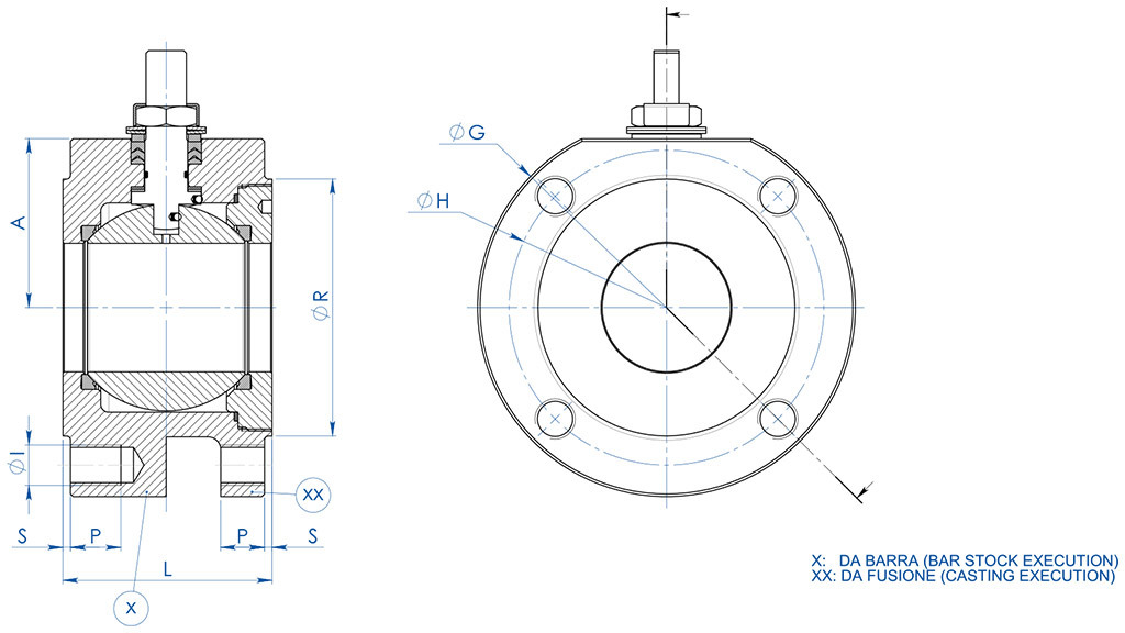 Válvula de bola MAGNUM Wafer PN 16-40 ANSI 150-300 acero inoxidable - dimensiones - 