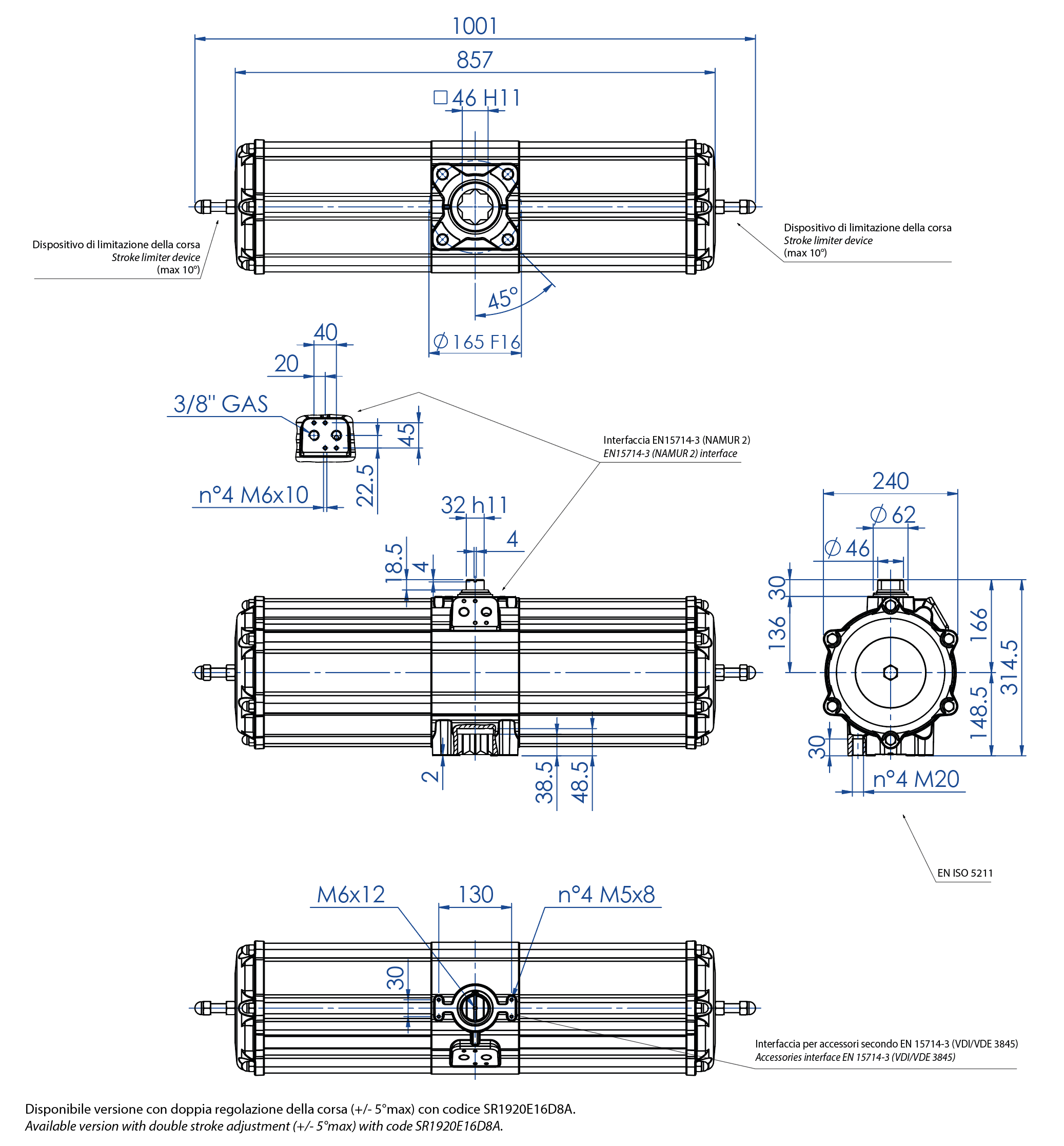 AGO - simple efecto SR en aluminio - dimensiones - Actuador neumático simple efecto medida SR 1920 (Nm)