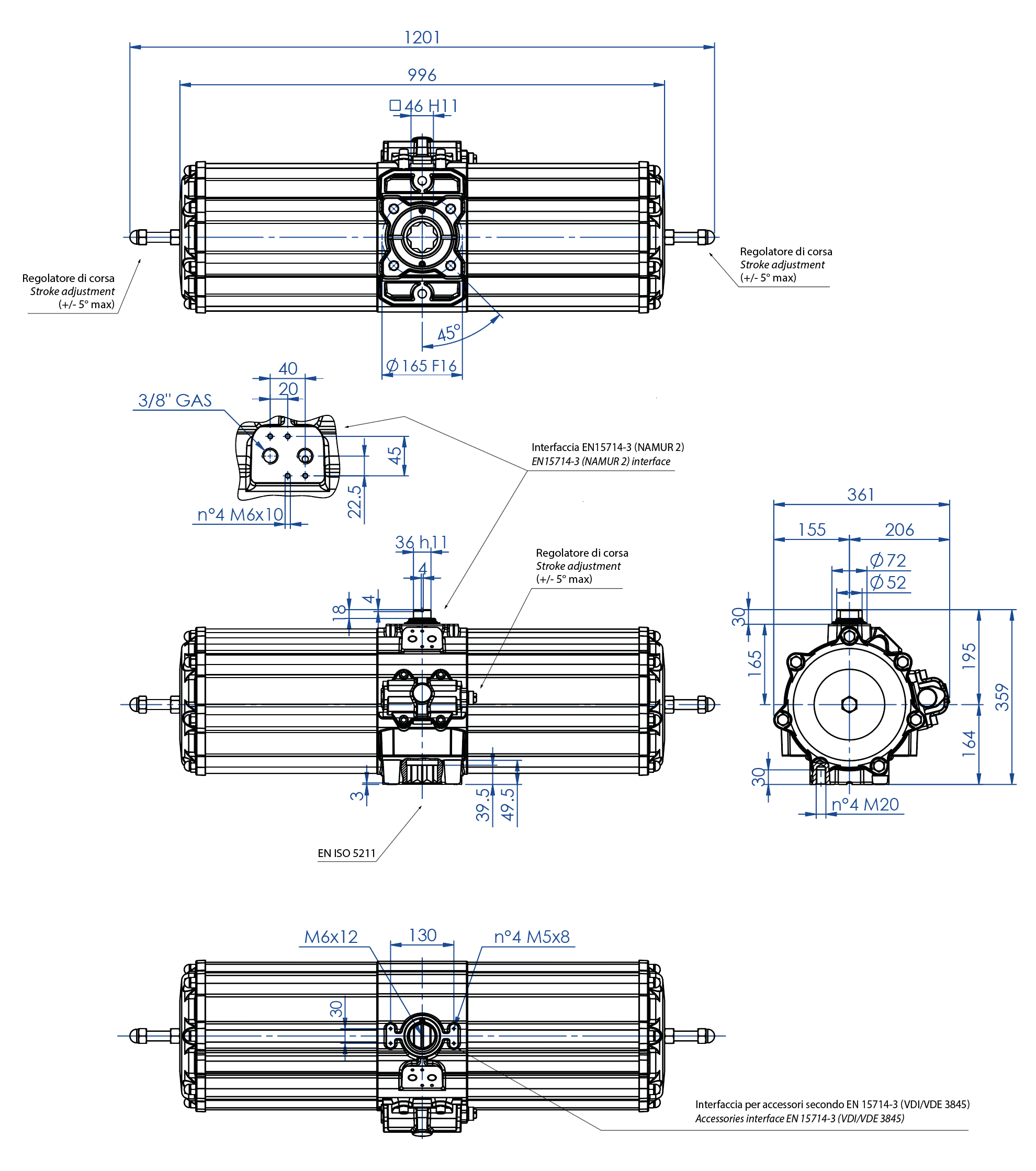 AGO - simple efecto SR en aluminio - dimensiones - Actuador neumático simple efecto medida SR 2880 (Nm)