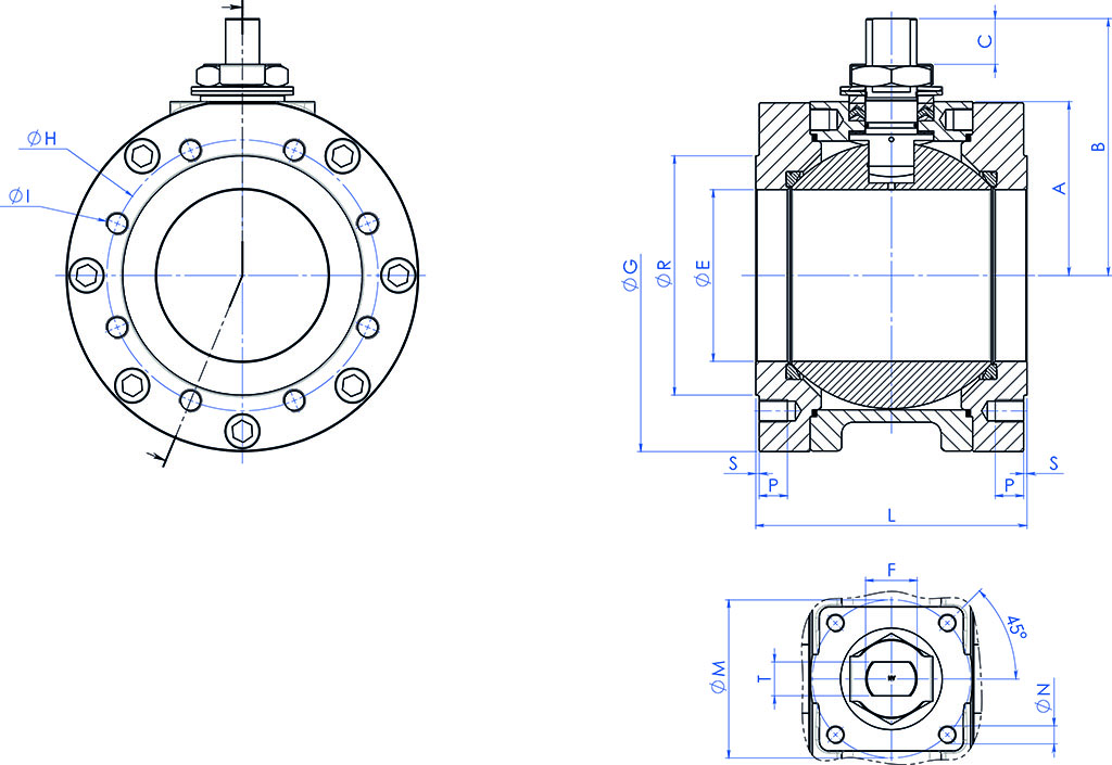 Válvula de bola MAGNUM Split Wafer PN 16-40 ANSI 150-300 acero inoxidable de fusión - dimensiones - DIMENSIONES DEL EJE LIBRE