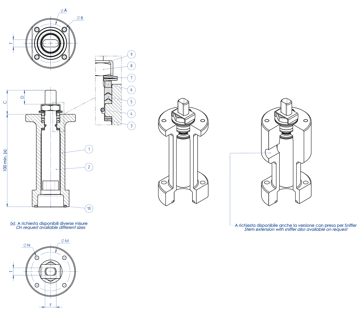 Válvula de bola MAGNUM Split Wafer PN 16-40 ANSI 150-300 acero inoxidable de fusión - accesorios - ALARGADERA CON SELLADO ADICIONAL