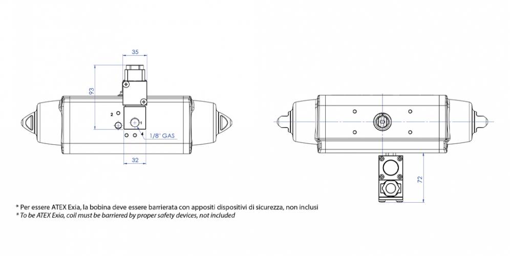 Electroválvula 3/2 NC de 1/8” con bobina ATEX II1GD Exia IIC T6